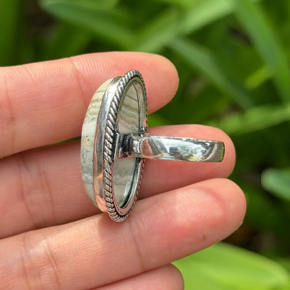 SIZE 8 925 silver plated imperial jasper ring 0522‎